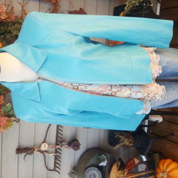 NICOLA BERTI ♡ RARE Gorgeous Turquoise Soft Genuine Italian Leather Jacket  S - Picture 13 of 16